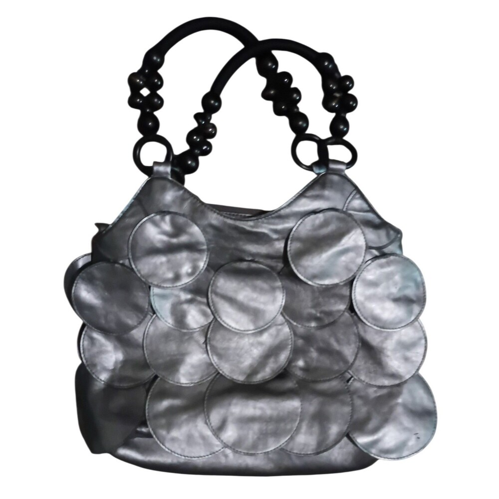 Vintage black scalloped handbag with beaded handles